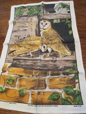 NEW VINTAGE ROYAL SOCIETY PROTECTION OF BIRDS BARN OWL LINEN TEA HAND DISH TOWEL picture