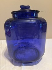 Vintage Pennant Cobalt blue  Mr Peanut Planters Glass Jar with Peanut Lid 1950’s picture