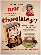 Vintage Baker's 4 in 1 Instant Cocoa Mix Magazine Ad Cowboy Chocolate-y picture