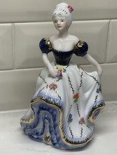 Hand Painted Porcelain Lady Figurine Floral Dress Multicolor Glossy Finish EUC picture