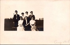 1908 RPPC Outdoor Group Portrait Seven People Vintage Postcard 4P24-23 picture