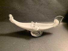 VINTAGE MILK GLASS ASHTRAY CANOE SHAPE WITH GLASS BASE 8.5” RARE picture