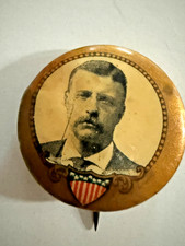 Antique Teddy Roosevelt 1904 Presidential Pinback Ornate Beaded 13/16