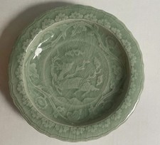 Longquan Celadon Glazed Ceramic Dragon Dish/Bowl Signed *Not Antique* See Notes picture