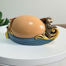 Vintage Chalkware Vaillancourt Folk Art 2 Rabbits Carrying An Egg Collectable picture