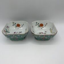 Antique Chinese Hand Painted Floral Celedon Decorated Bowls Signed 19th Century picture