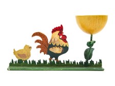 Rooster & Chick Hand Painted Metal Holiday Easter Farmhouse Egg Cup Holder picture