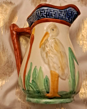 Rare Vtg Staffordshire Shorter & Son Majolica Pottery Cream Pitcher Stork Cranes picture