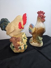 Rustic Rooster Figurines Set of 2 Farmhouse Country Kitchen Chicken Decor picture