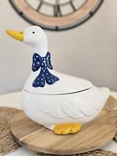 Vintage 80s Ceramic Mother Goose Duck COOKIE JAR Blue Bow  picture