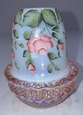 Mosser French Opalescent w/ Pink Base Roses and Leaves Fairy Lamp by Goldie picture