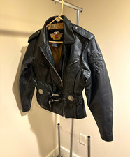 Vintage 1990s Harley-Davidson Black Leather Belted Women’s Motorcycle Jacket picture
