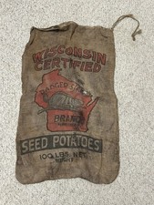 Vintage Wisconsin Badger Advertising Potatoes Burlap Bag 100 lbs Gunny Sack 3 picture