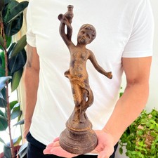 2350g Vintage Heavy Metal Putti Figure Rustic Collectible Cherub Sculpture Decor picture