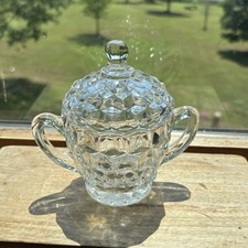 Vintage Fostoria American Clear Glass Covered Sugar Bowl Lid Double Handle picture