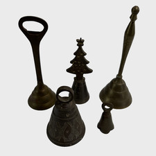 Vintage Etched Brass Bells Lot 5 Criterion India Graduated Set Boho Rustic Decor picture