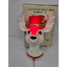 Vintage Electrified Papier Mache Reindeer Light Up Nose Japan Christmas MCM 8