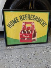 c.1941 Original Vintage Drink Coca Cola Sign Framed Cardboard Litho 6 Pack Coke picture