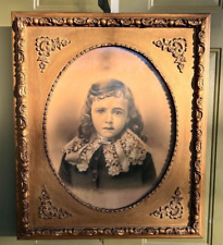 Victorian 1800's Charcoal Portrait of Child in a Ornate Gold Wooden HEAVY Frame picture