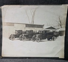 Antique 1920s 8x10 Trucking Company Fleet Photo 3 Vintage Delivery Trucks Snow picture