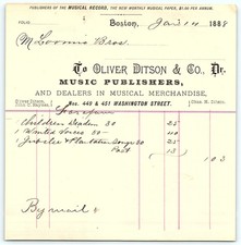 1888 Oliver Ditson & Co. music billhead, Boston picture