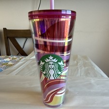 Starbucks Pink Purple Swirl Cold Cup Tumbler w/ Lid & Straw 24 oz - New picture