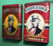 2) Vintage Union Leader Uncle Sam Tobacco Tins Variation White Yellow Background picture