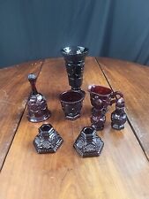 Avon 1876 Cape Cod Ruby Red Set of 7 Pieces Bell Cabdlestick Holder Vase Etc  picture