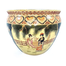 Vintage Chinese Gold Kio Fish Pot Flowers Geisha Girl Planter Heavy 11.5