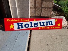 c.1950s Original Vintage Holsum Bread Sign Metal Embossed Grocery Country Clean picture