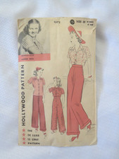 Vintage 30's Hollywood Pattern 1372 Sewing Pattern Girls Misses Shirt & Slacks picture