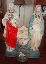 Vintage 1928 Chalkware Alter Statue Jesus Mary Sacred Heart Approx. 16