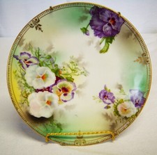 Antiq. Beyer & Boch Royal Rudolstadt Prussia HP Bone China Cabinet Plate Pansie picture