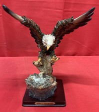 Vintage The Mirella Collection Eagle Bird Figurine Statue on Wooden Base 9 1/2” picture