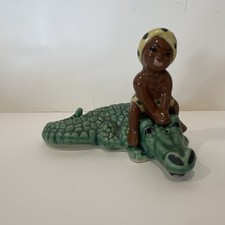 Vintage Rare Boy Riding Alligator/Crocodile Salt & Pepper Shaker Set Madison WI picture
