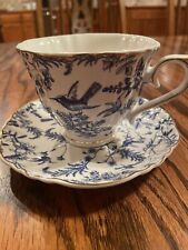 Grace Teaware Tea Cup & Saucer Gold, & White Blue Birds picture