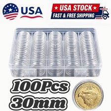 100Pcs 30mm Coin Holder Clear Coins Case Capsules Holder Storage Box picture