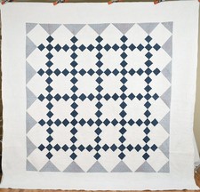 Well Quilted Vintage 1840's Indigo Blue & White Antique Quilt, Sawtooth Border picture
