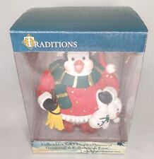 Traditions Santa Penguin Holding Snow Man Collectable Glass Ornament  picture