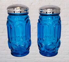 Vtg LE Smith Moon and Star Colonial Blue Salt and Pepper Shakers MCM picture