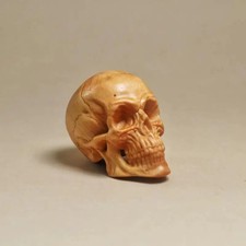 Natural Cypress Engraved Skull Statue Halloween Home Car Bar Party New Decor picture