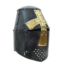 Early 14th Century Darkened Crusader with Brass Cross Templar Helmet picture