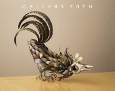 BRUTALIST MID CENTURY TORCH CUT METAL ROOSTER SIGNED C. JERE VTG ART SCULPTURE picture