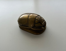 Vintage Egyptian Revival Scarab Beetle Paperweight Bronze Heavy Hieroglyphic  picture