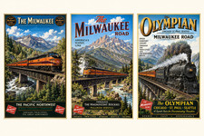 Milwaukee Road Railroad Train Poster bundle of 3 Vintage Style Art 11 x 17 picture