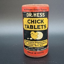 VINTAGE 1929 DR HESS CHICK TABLETS CONTAINER CAN SIGN FARM FEED SEED EGG picture