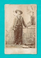 1890s Cabinet Card Photo Young Cowboy Wild West Fringed Jacket Studded Chaps picture