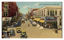 Fall River Massachusetts 1940s Main Street Automobiles Standard Postcard picture