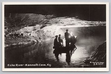 RPPC Echo River Boat Lights Mammoth Cave Nat'l Park, Kentucky Postcard Caufield  picture