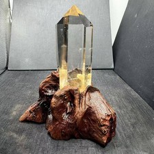 1.37LB Natural Quartz Obelisk Energy Crystal Point Wand Reiki Decor+Stand picture